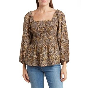Madewell Lucie Floral Smocked Peplum Top